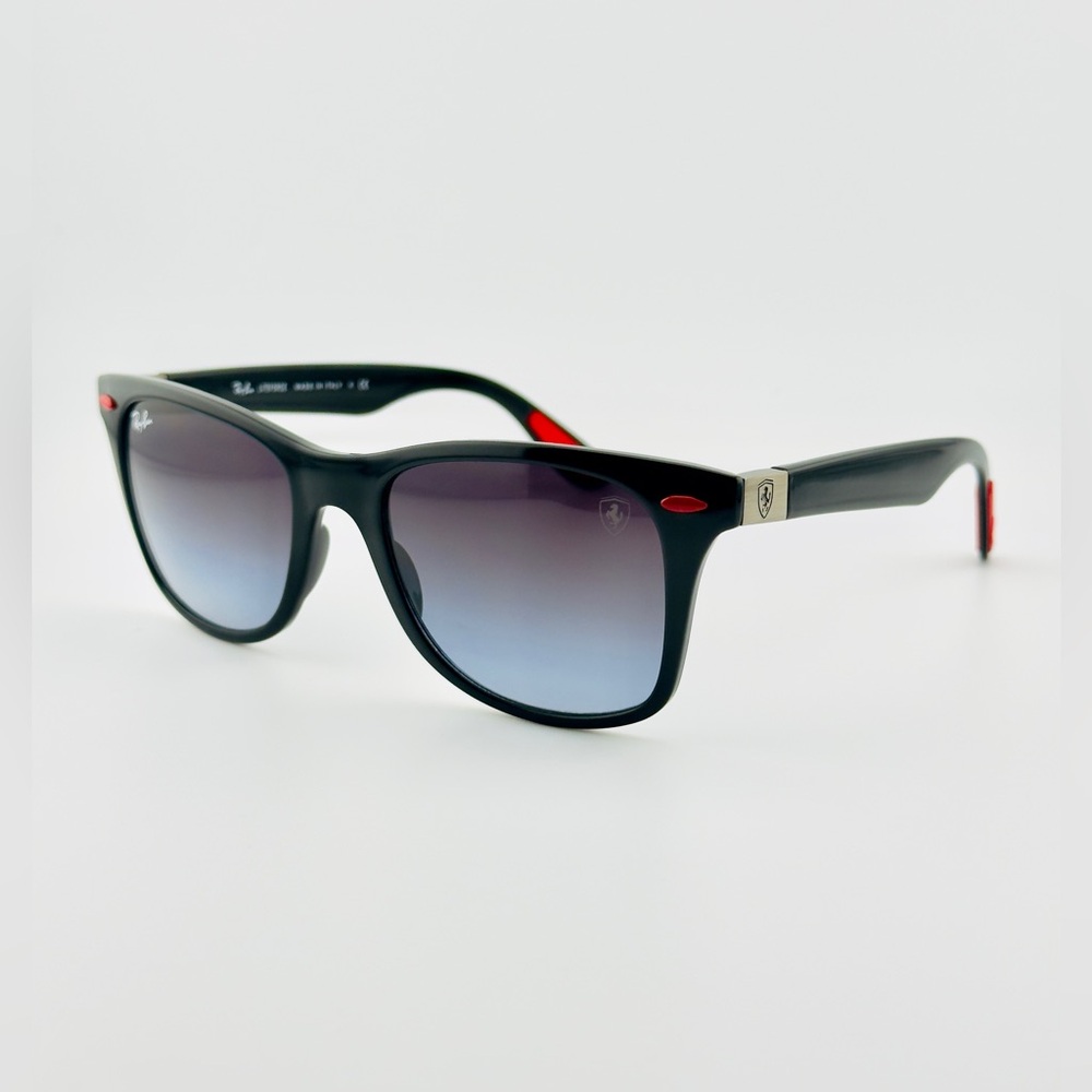 Ray-Ban Scuderia Ferrari Sunglasses RB4195M Polished Black Frame Gray Lenses - Picture 3 of 14